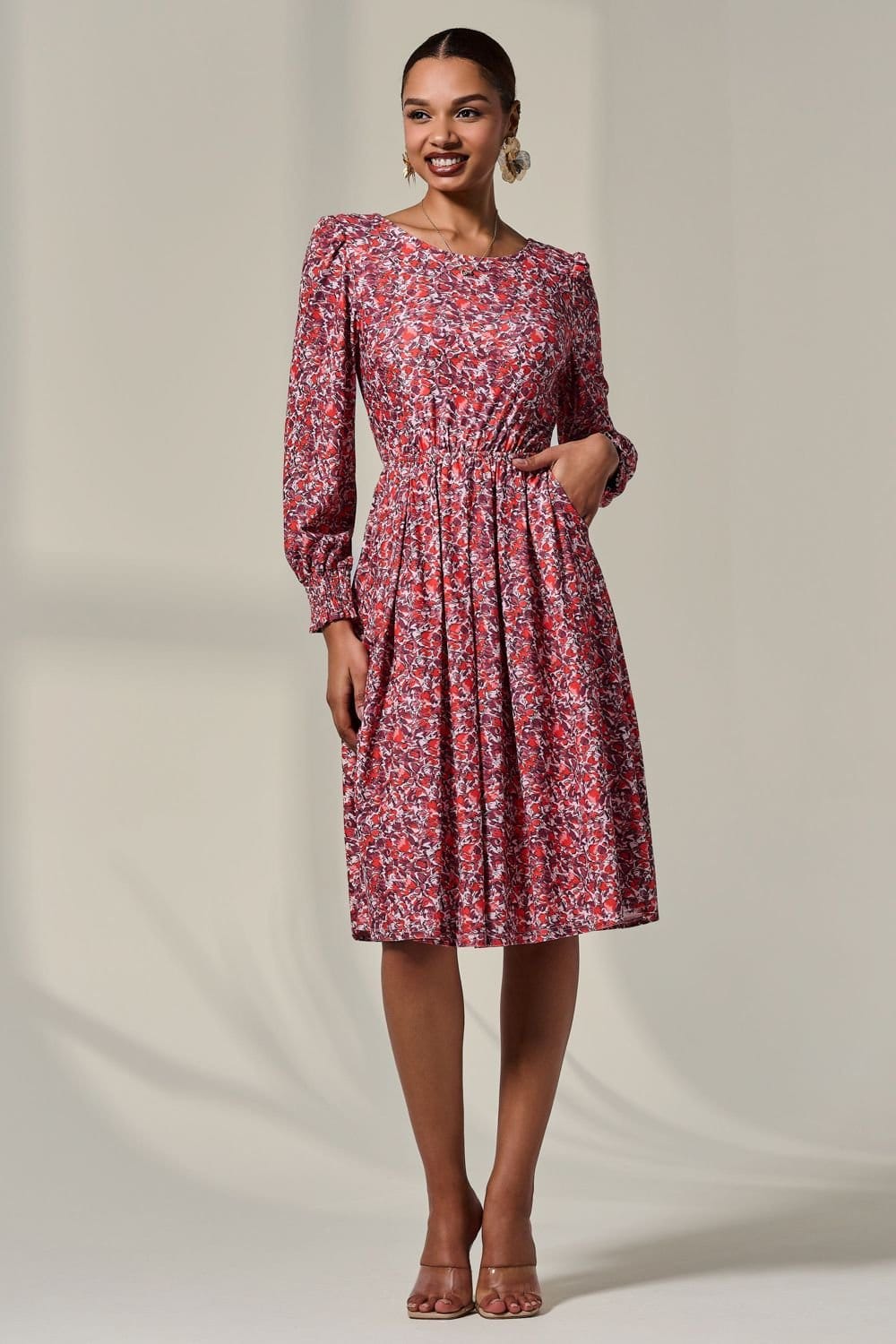 Jolie Moi Jolie Moi Women's Long Sleeve Jersey Midi Dress - 4