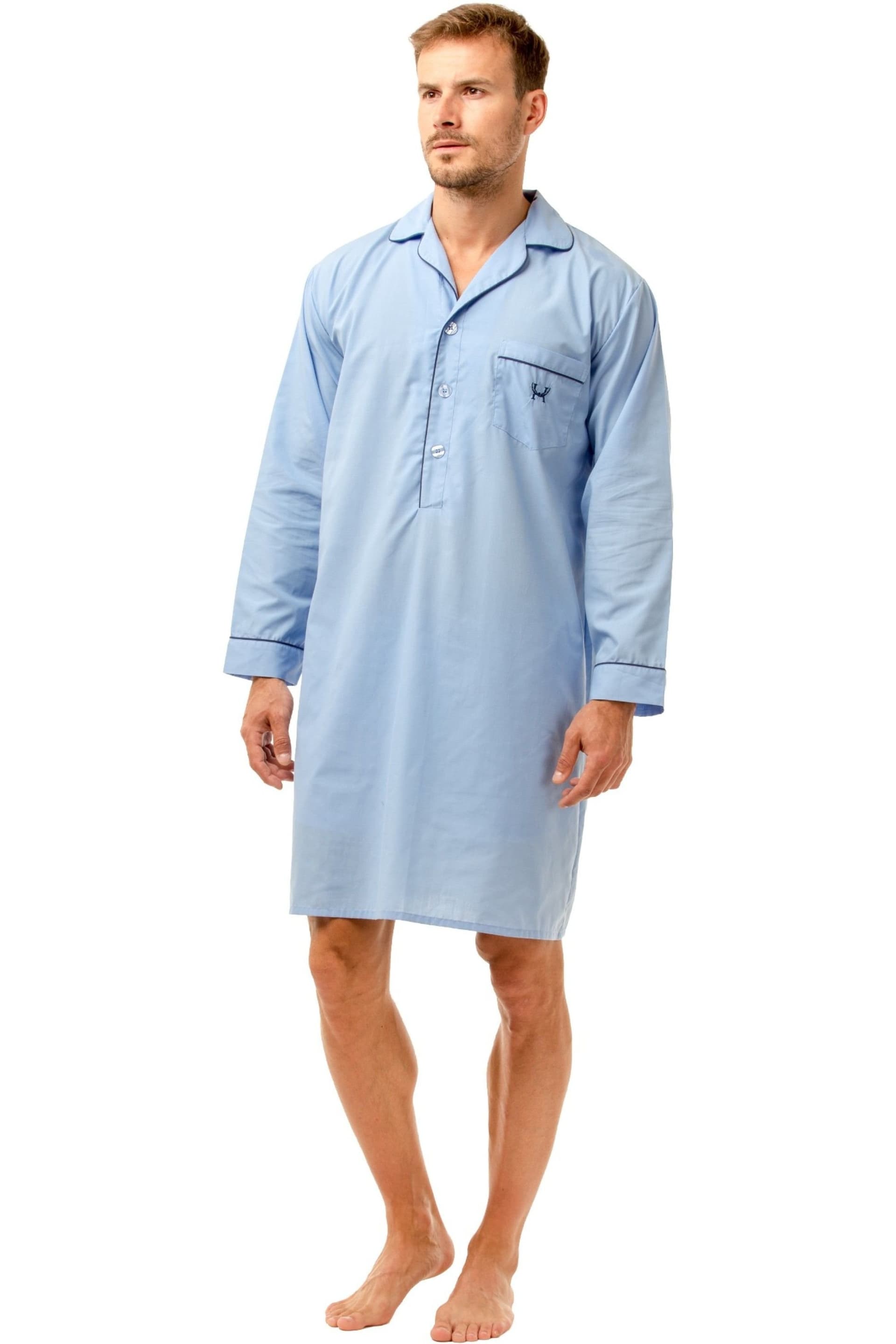 Haigman Haigman Men's Men's Cotton Blend Easy Care Long Sleeve Nightshirt in Blue