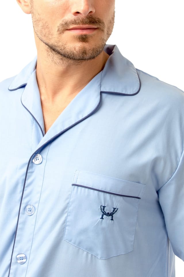 Haigman Haigman Men's Men's Cotton Blend Easy Care Long Sleeve Nightshirt in Blue - 3