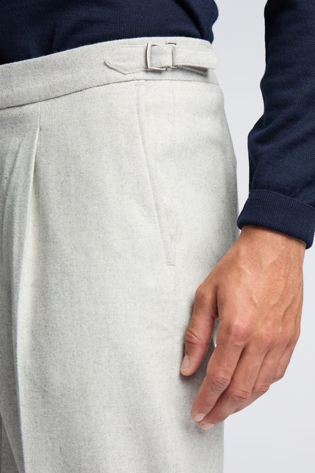 Melka Melka Men's Flannel Trousers With Turn Up in Grey - 3