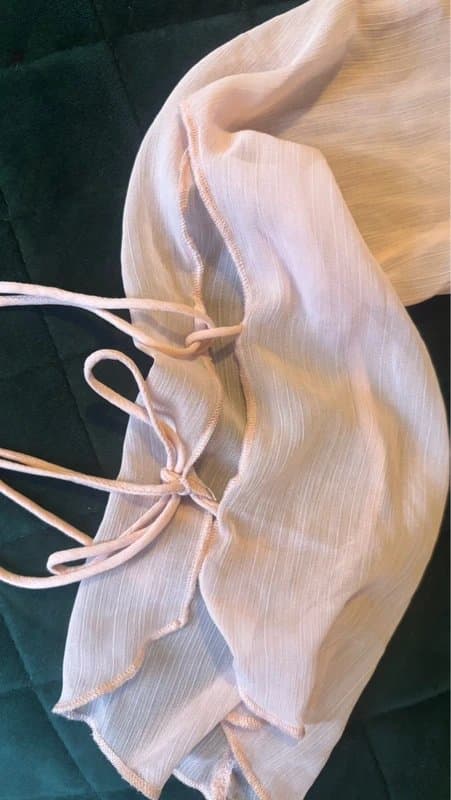 Bershka Bershka sheer frill detail top in Pink