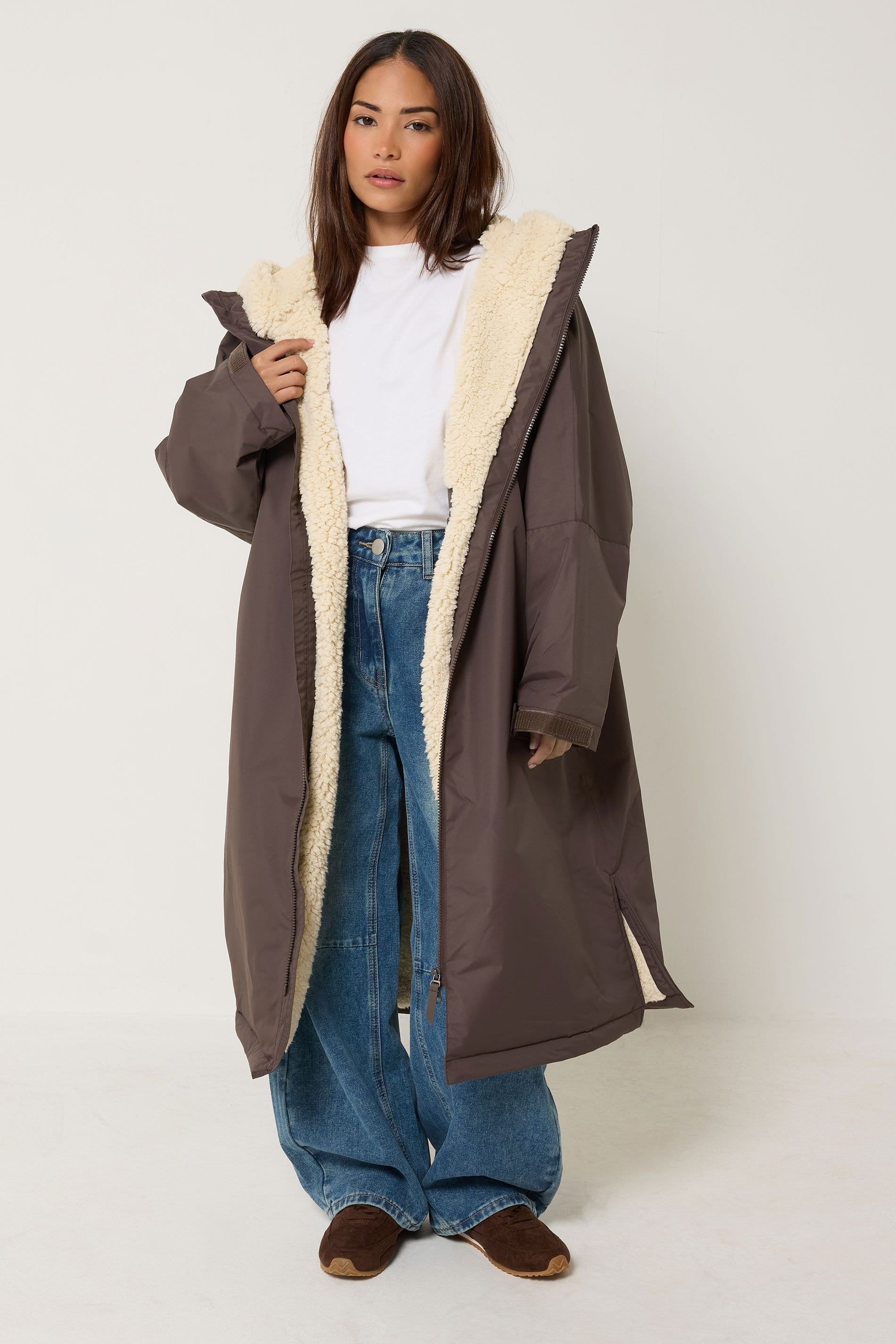 PixieGirl PixieGirl Women's Petite Fleece Lined Robe in Brown - 4