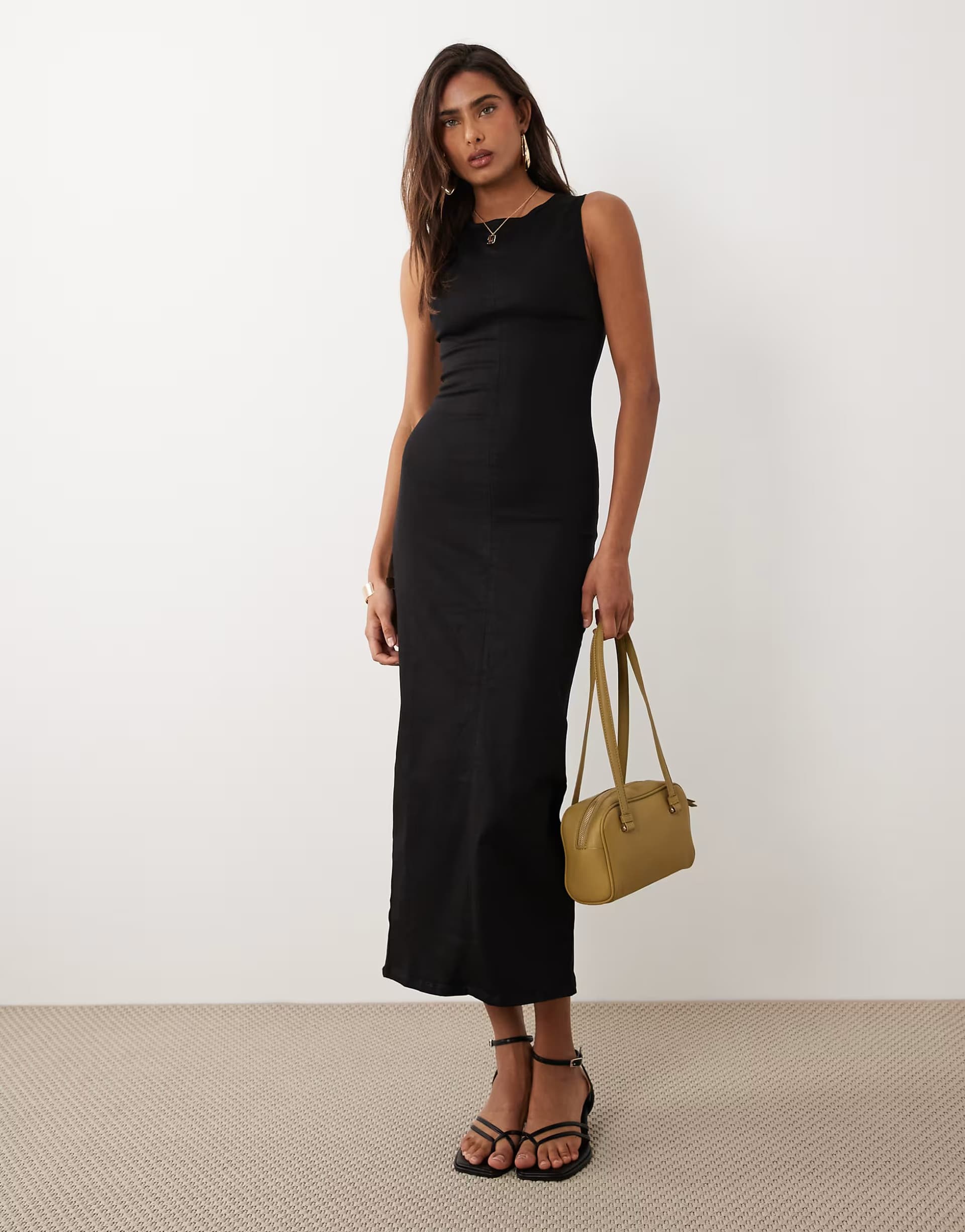 ASOS ASOS DESIGN denim bodycon slash neck midi dress in black