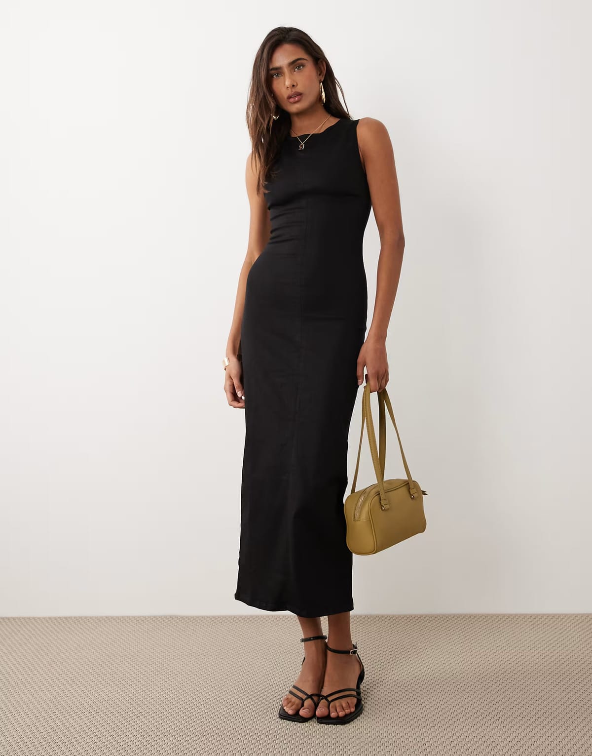 ASOS ASOS DESIGN denim bodycon slash neck midi dress in black - 1