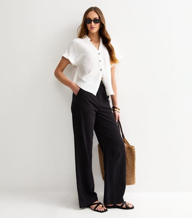 New Look Women's Tall Black Twill Cotton Wide Leg Trousers New Look - 3