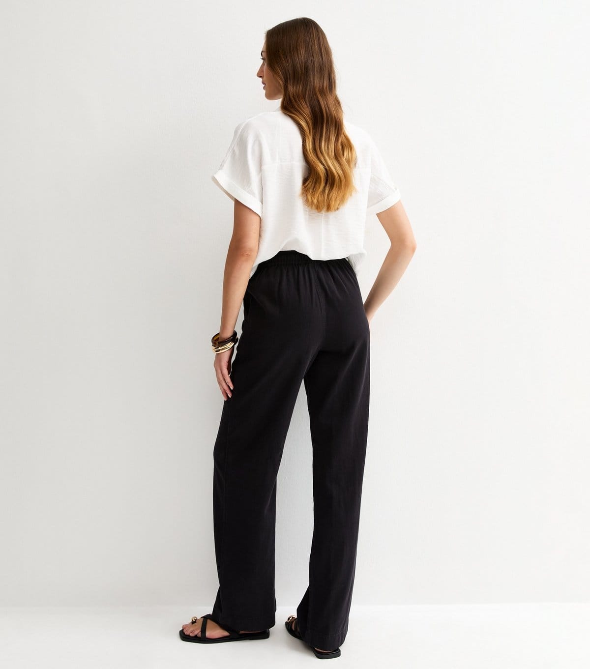 New Look Women's Tall Black Twill Cotton Wide Leg Trousers New Look - 4