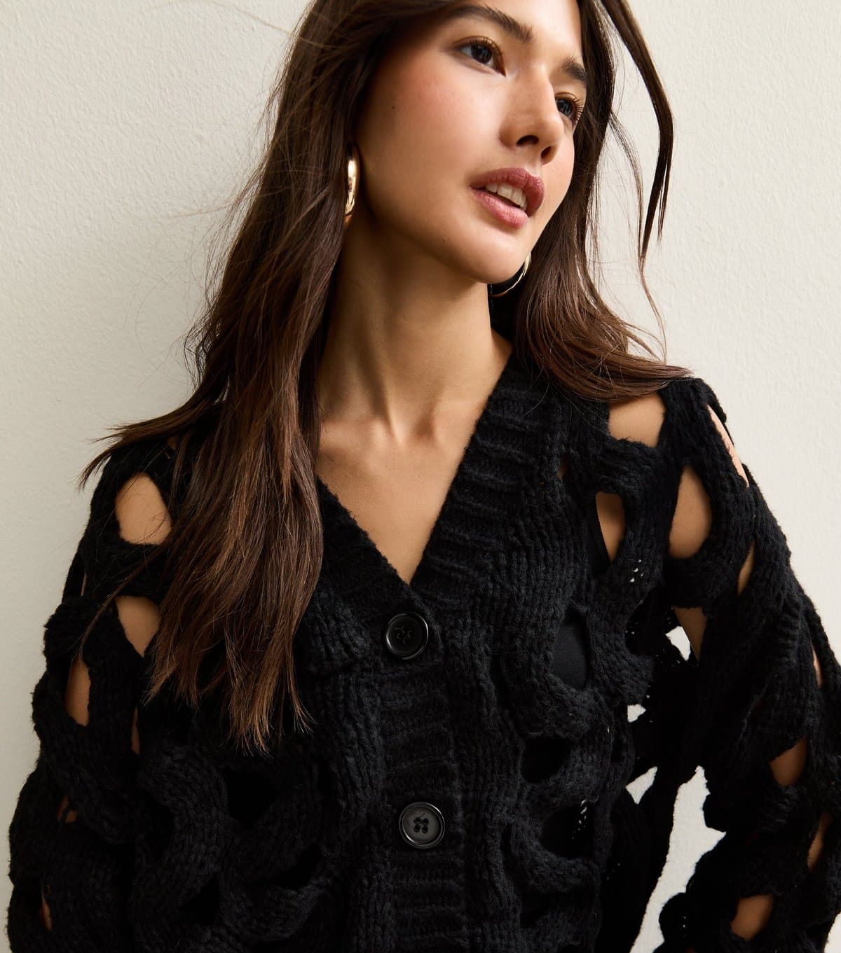 Gini London Women's Black Hollow Chunky Knit Cardigan Gini London New Look