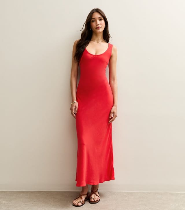 New Look Women's Bright Red Scoop Neck Linen Look Midaxi Dress New Look - 3