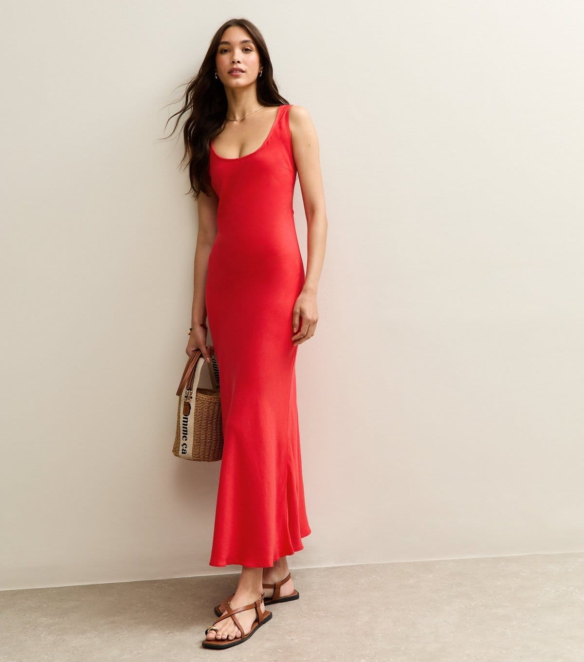 New Look Women's Bright Red Scoop Neck Linen Look Midaxi Dress New Look - 4