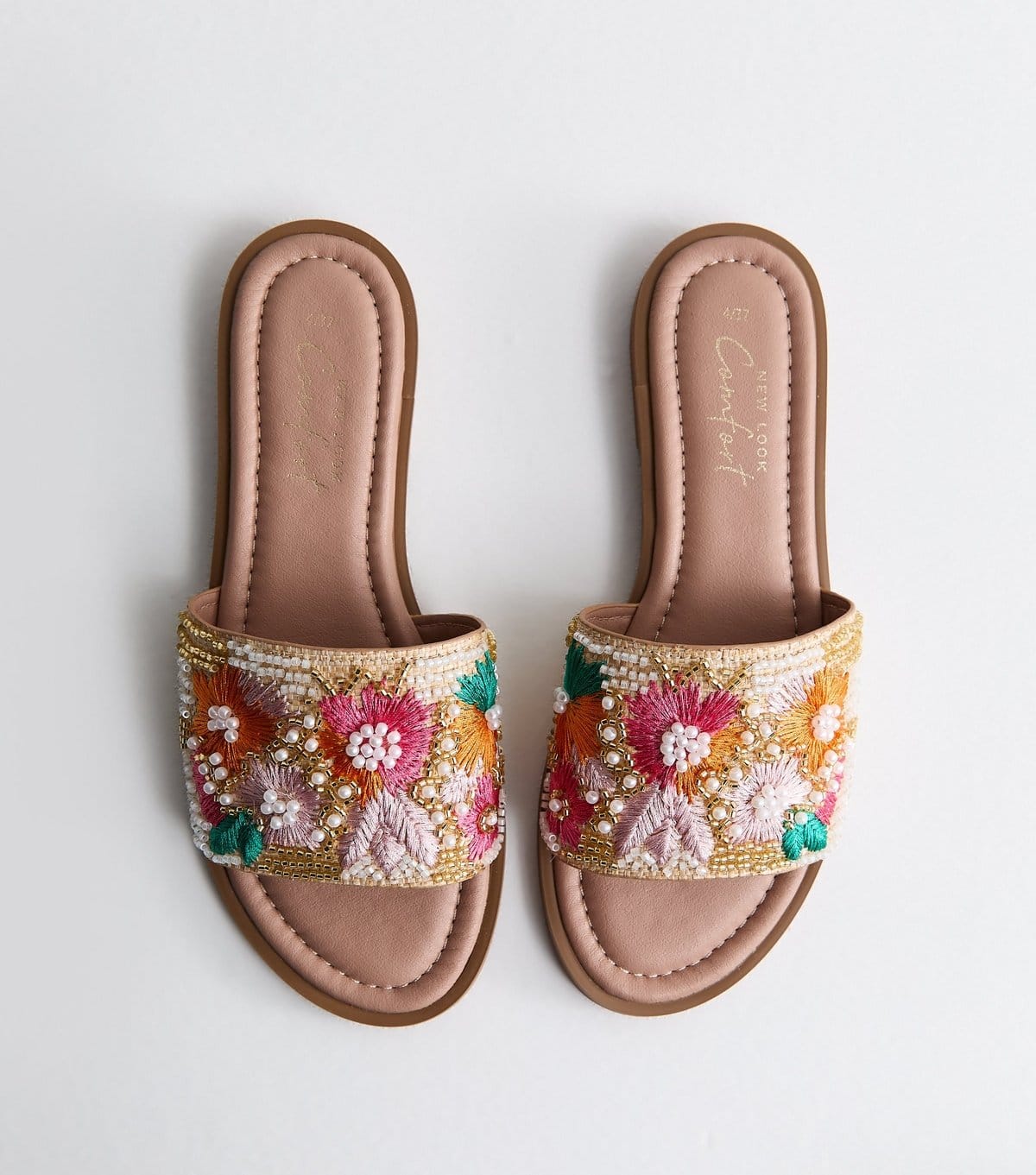 New Look Women's Multicolour Faux Leather Floral Embellished Strap Sandals Vegan New Look - 1