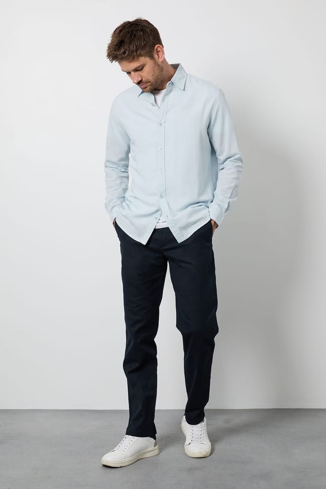 Burton Burton Men's Light Blue Long Sleeve Linen Shirt - 2
