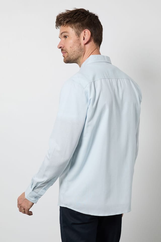 Burton Burton Men's Light Blue Long Sleeve Linen Shirt - 3