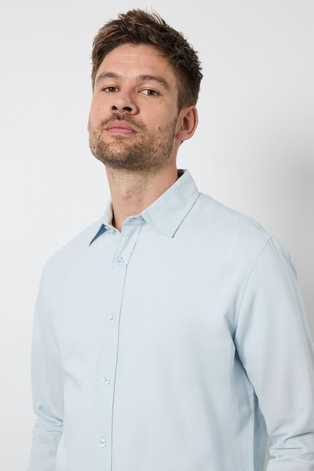 Burton Burton Men's Light Blue Long Sleeve Linen Shirt - 4