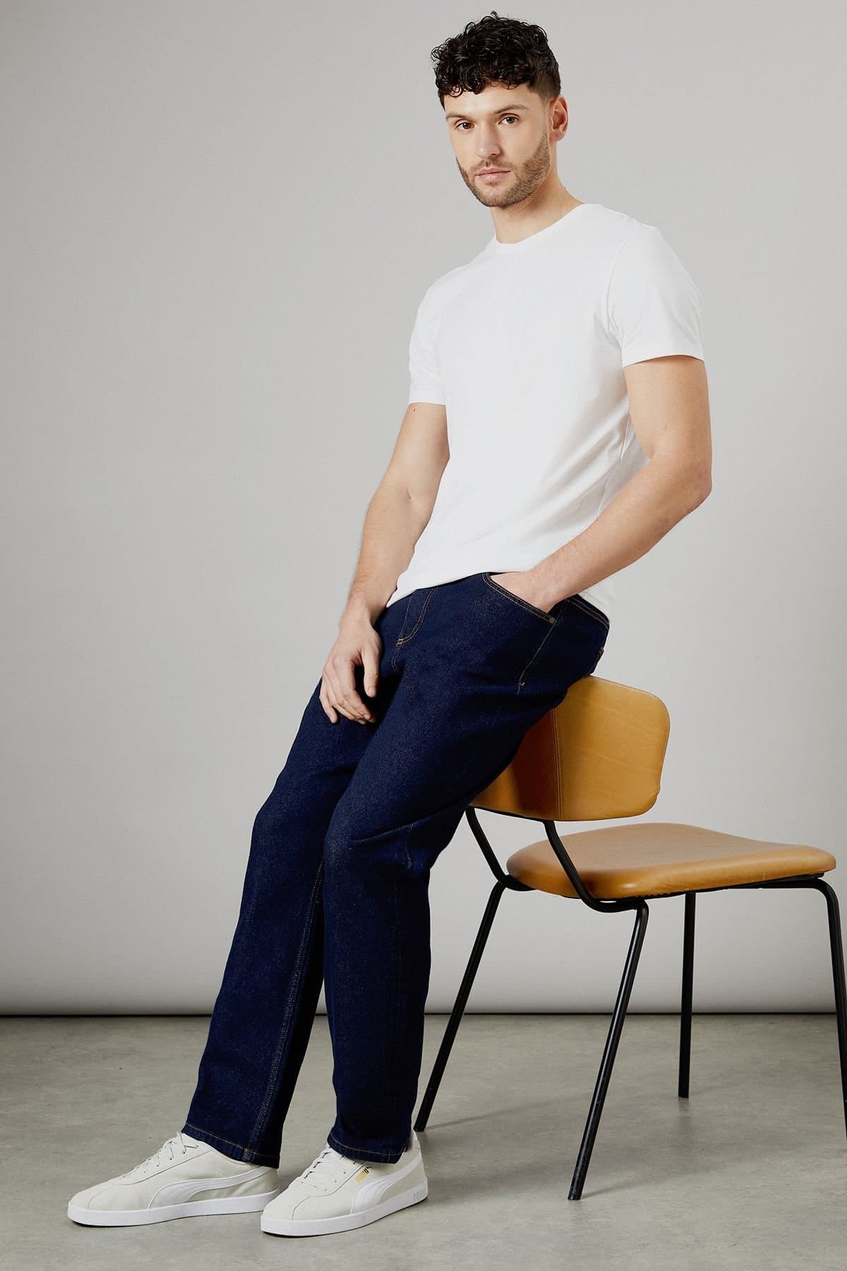 Maine Maine Men's Dark Blue Premium Stretch Straight Fit Jeans