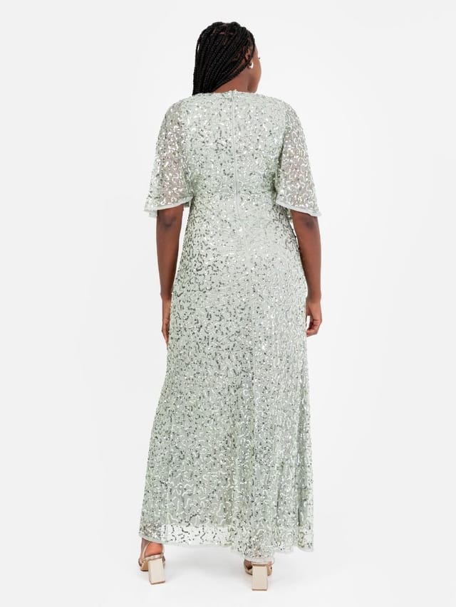 Maya Deluxe Maya Deluxe Women's Fully Embellished Faux Wrap Maxi Dress in Mint - 3
