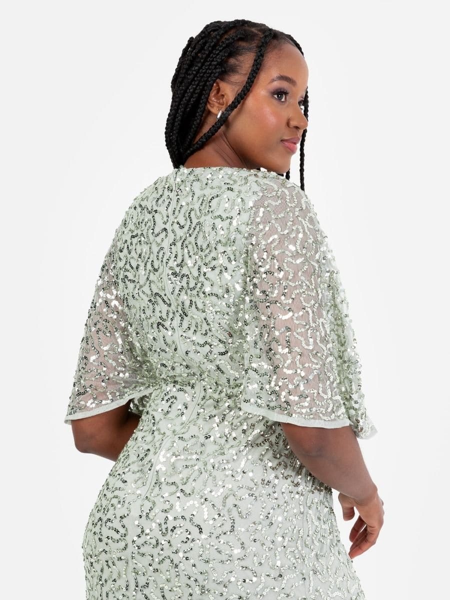 Maya Deluxe Maya Deluxe Women's Fully Embellished Faux Wrap Maxi Dress in Mint - 4