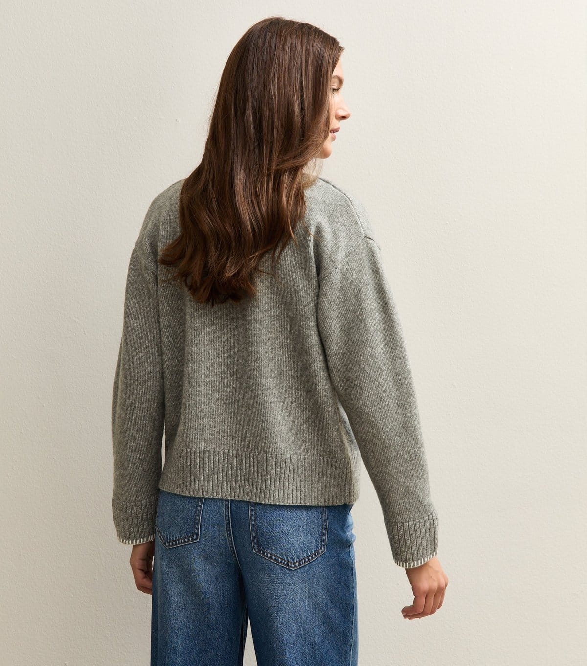 New Look Women's Grey Blanket Stitch Trim Knitted Cardigan New Look - 4