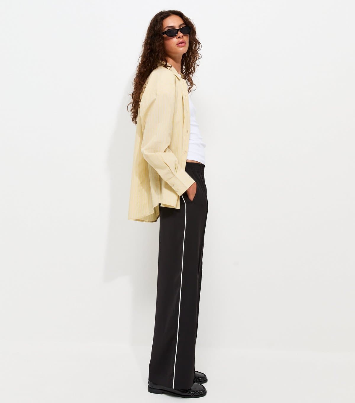 New Look Women's Black Pintuck Stripe Wide Leg Trousers New Look