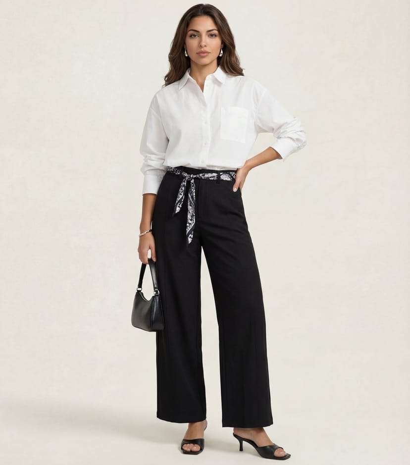 Urban Bliss Women's Black Belted Wide Leg Trousers Urban Bliss New Look - 1