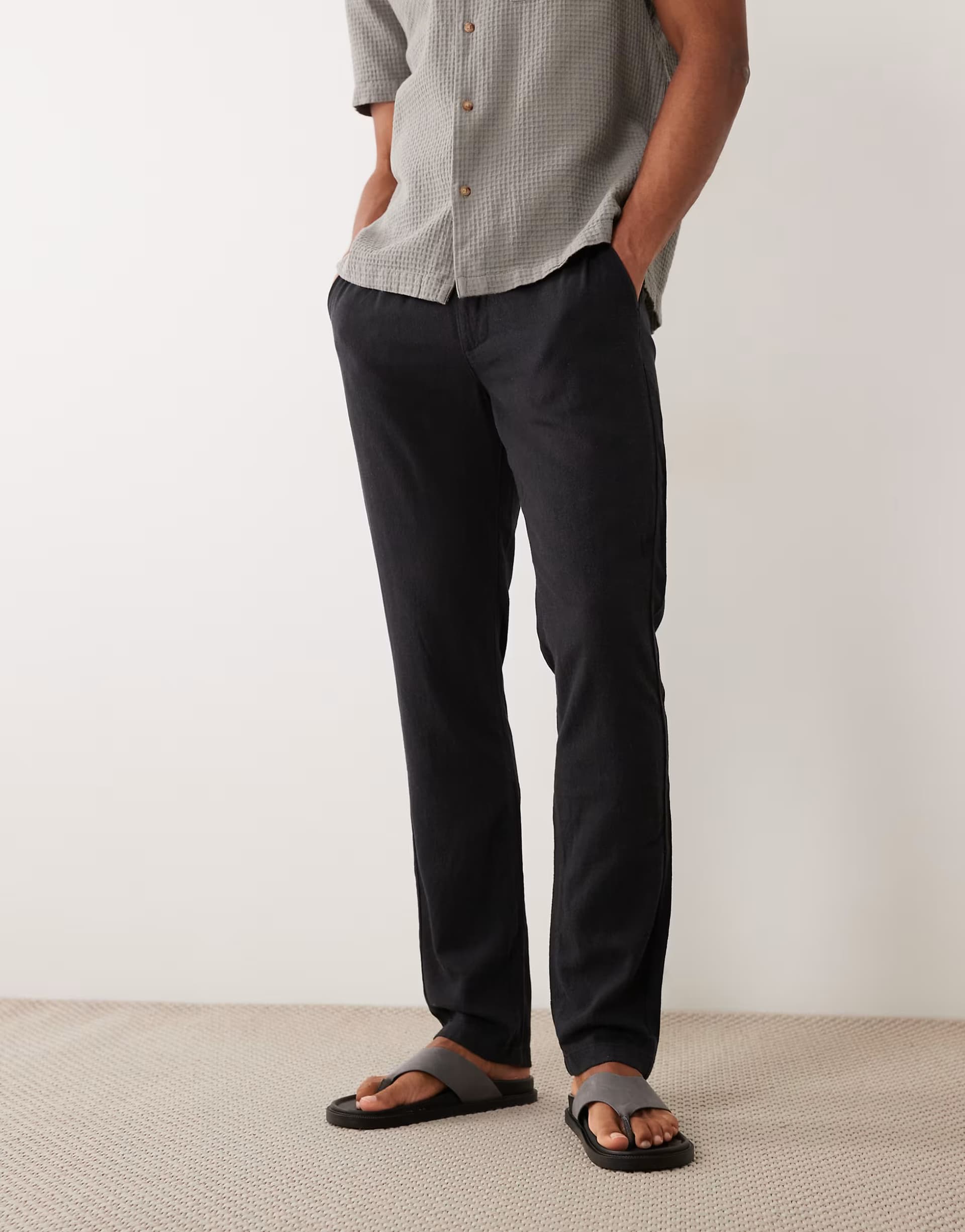 ASOS ASOS DESIGN 2 pack linen blend trousers in black and stone