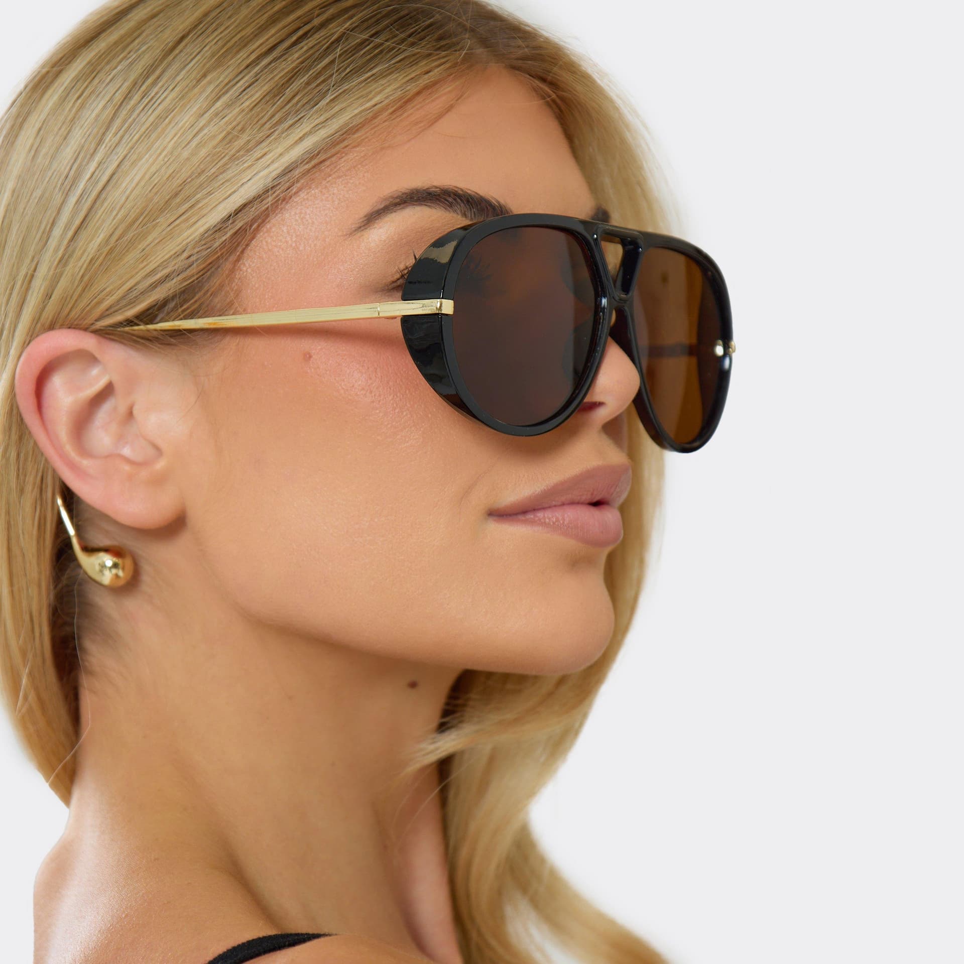 EGO EGO Oversized Gold Frame Brown Tinted Sunglasses