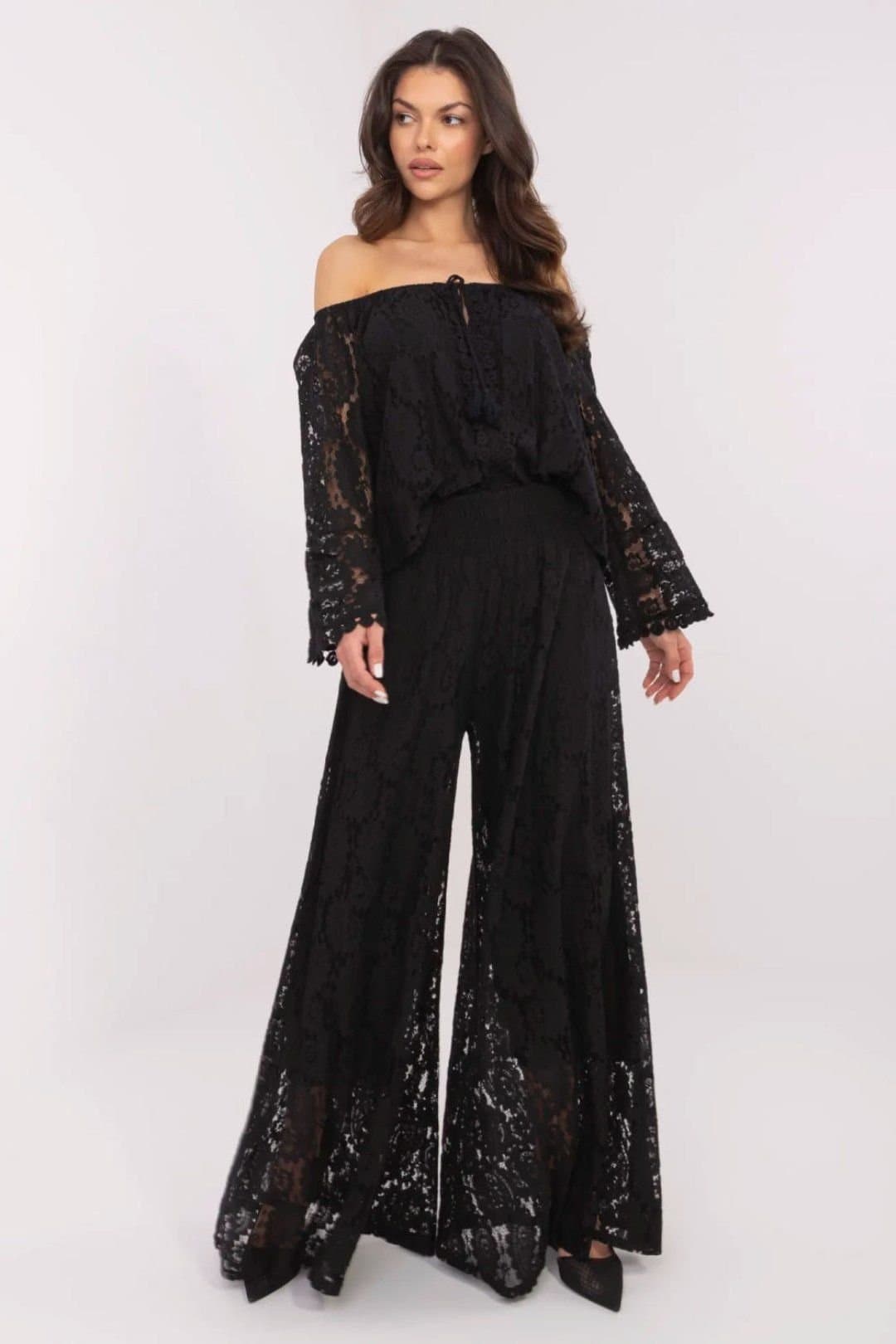 Love Lace Love Lace Women's Elegant Lace Palazzo Pants with Soft Lining in Black