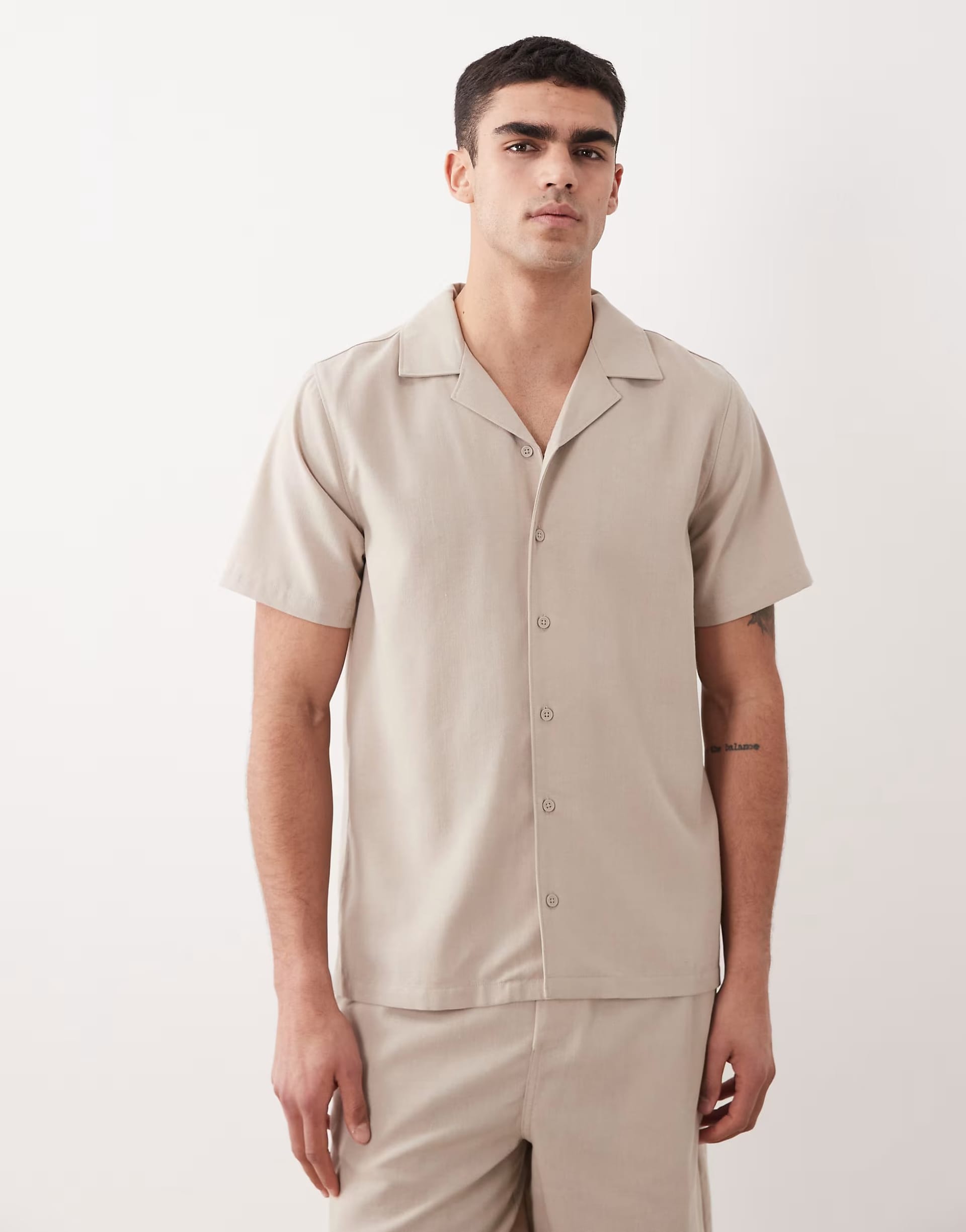 ASOS Stone Linen Look Shirt in Beige