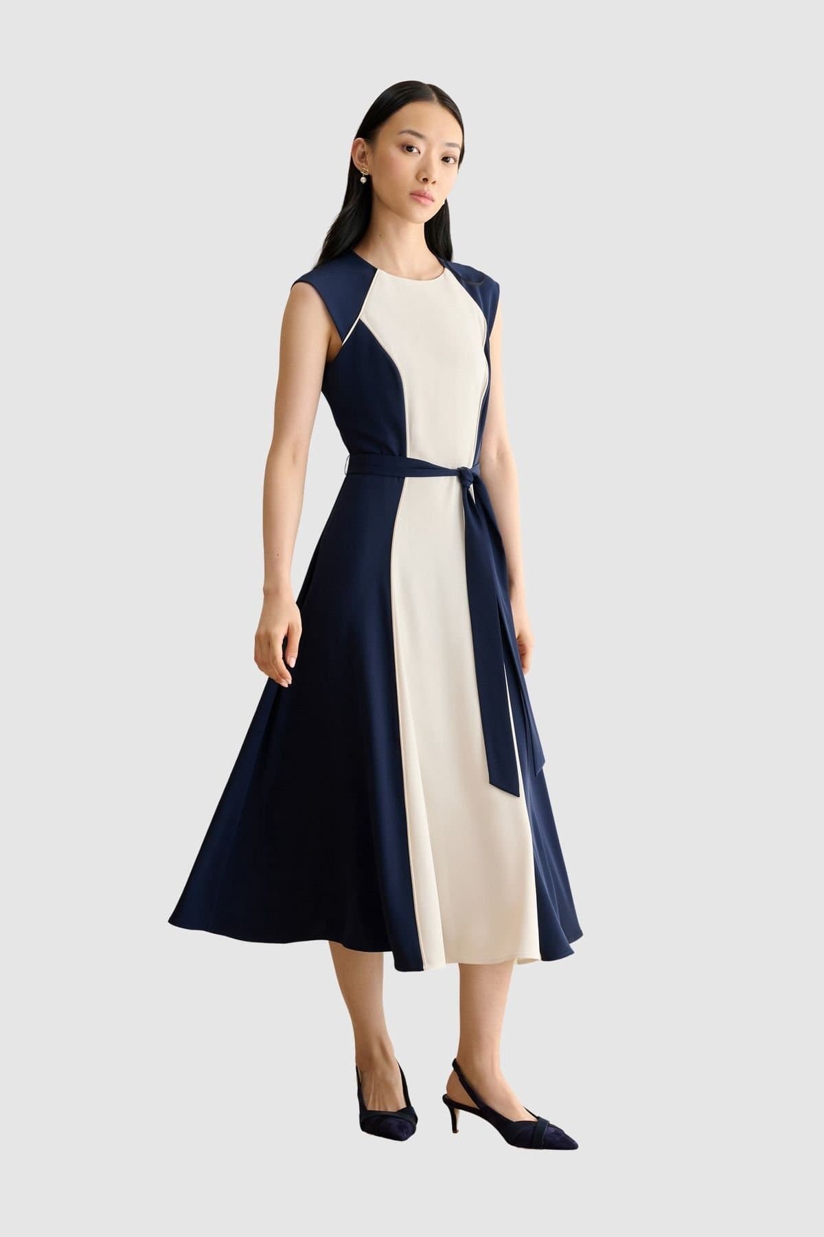 Hobbs London Hobbs London Women's Andrea Colour Block Midi Dress in Dark Navy