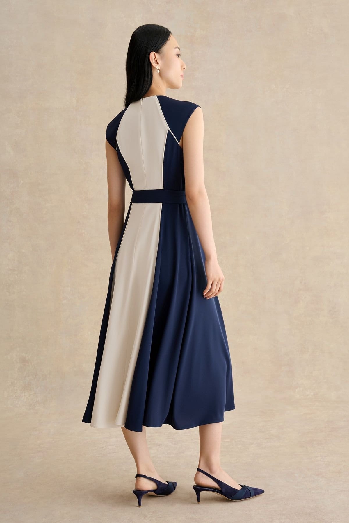 Hobbs London Hobbs London Women's Andrea Colour Block Midi Dress in Dark Navy - 4