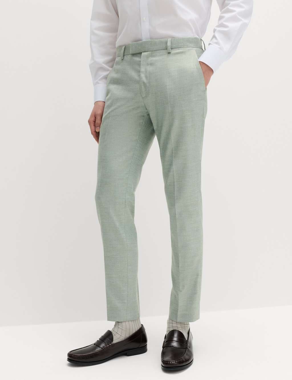 Marks & Spencer M&S Slim Fit Textured Stretch Trousers Green