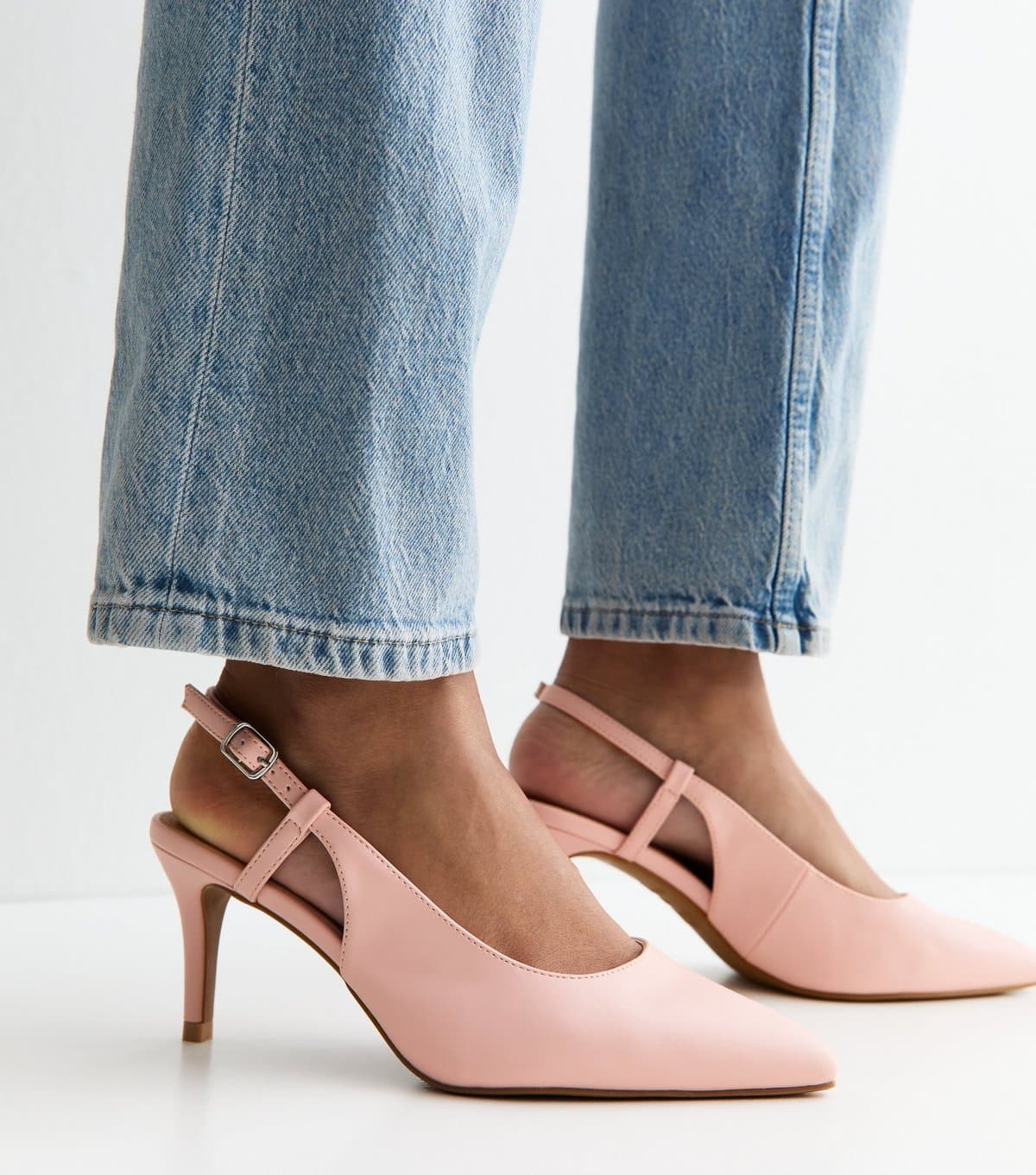 New Look Women's Wide Fit Light Pink Faux Leather Slingback Court Shoes Vegan New Look