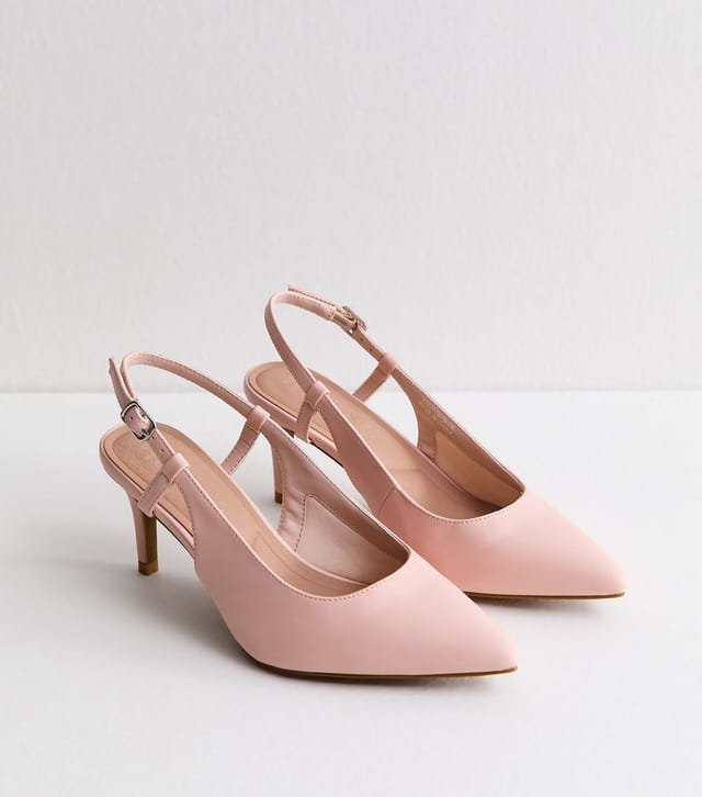 New Look Women's Wide Fit Light Pink Faux Leather Slingback Court Shoes Vegan New Look - 2