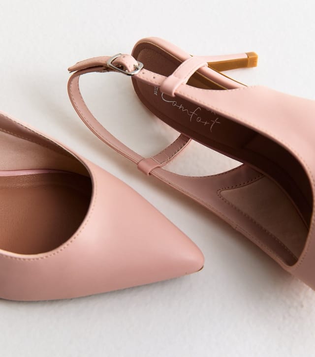 New Look Women's Wide Fit Light Pink Faux Leather Slingback Court Shoes Vegan New Look - 3