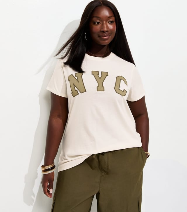 New Look Women's Plus Size Off White Cotton NYC Relaxed Fit T-Shirt Curves New Look - 2
