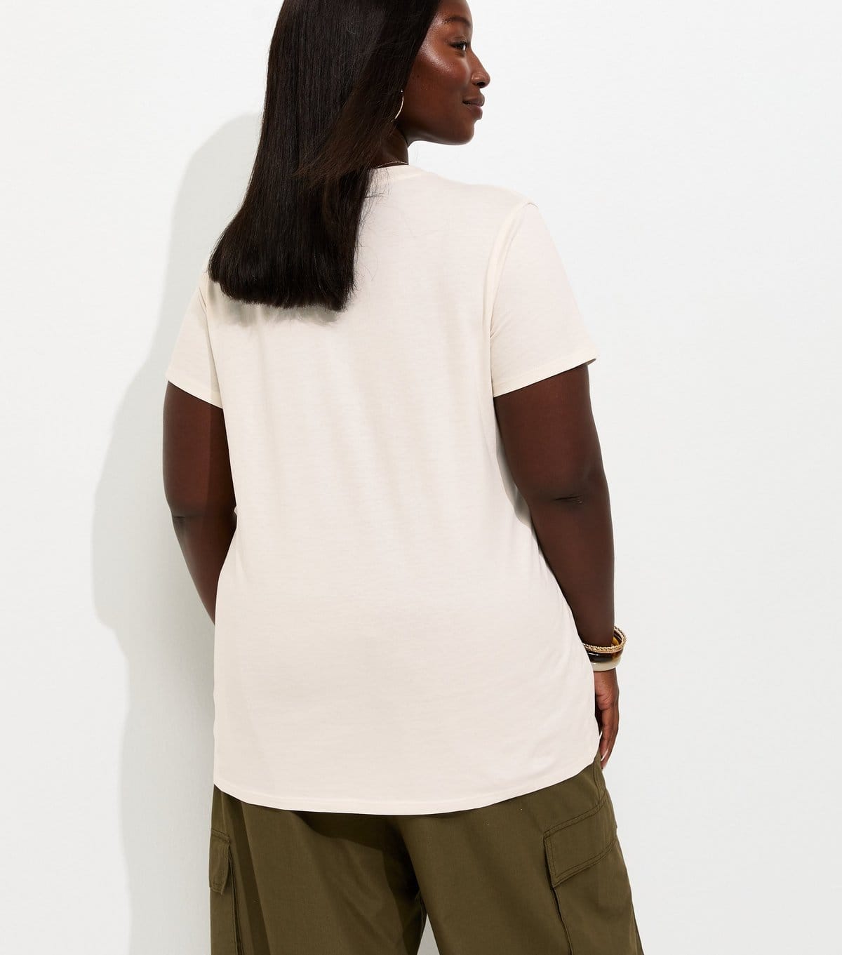 New Look Women's Plus Size Off White Cotton NYC Relaxed Fit T-Shirt Curves New Look - 4