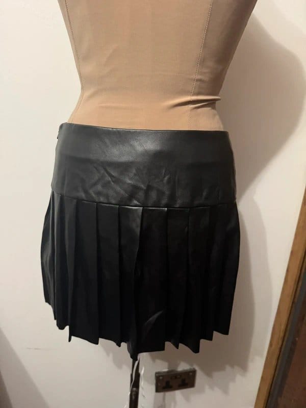 ASOS Design black mini skirt pu faux leather pleated goth tennis size 10 - 1