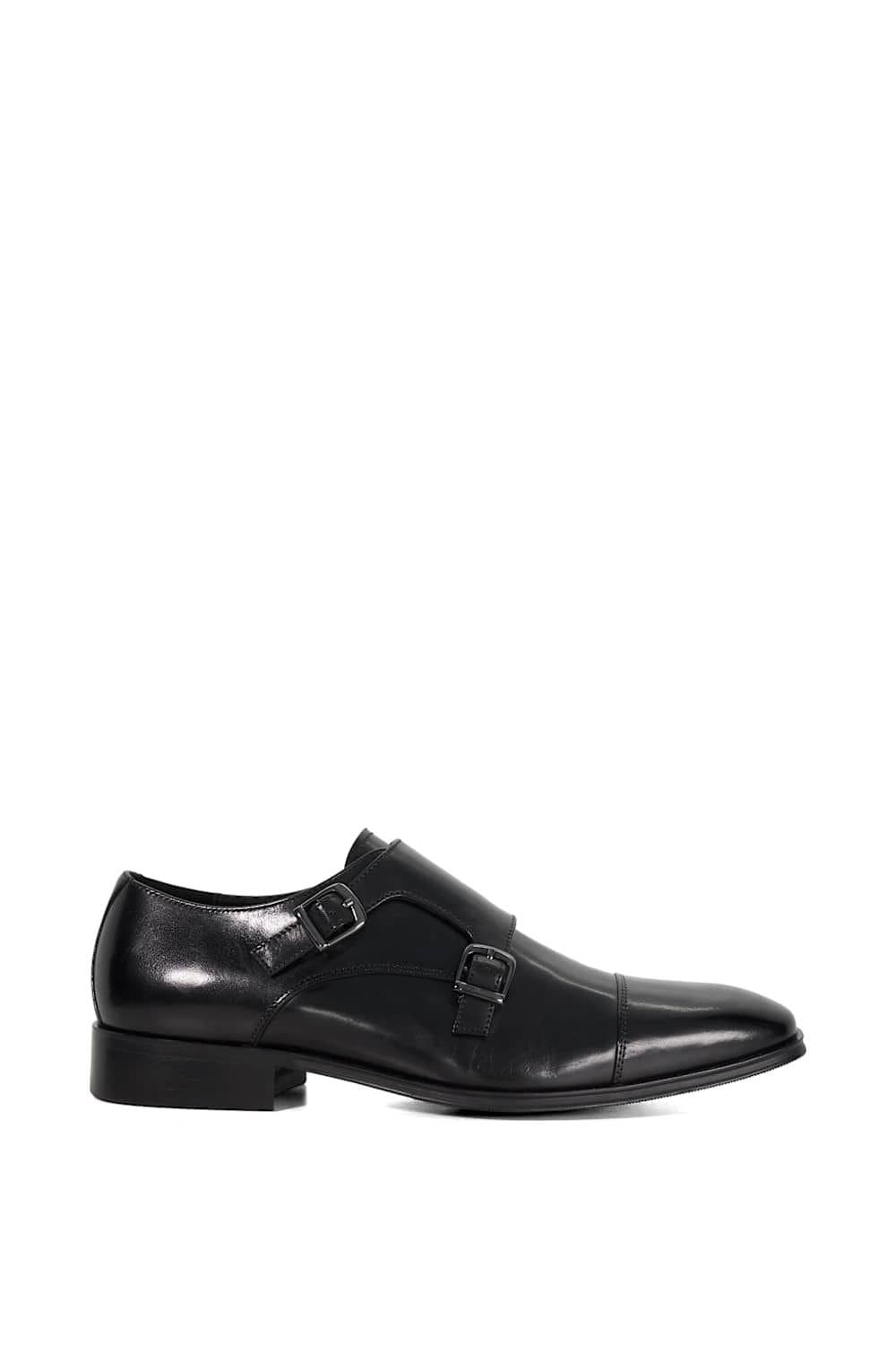 Dune London Dune London Men's Wide Fit 'Solutions' Leather Monk Straps in Black