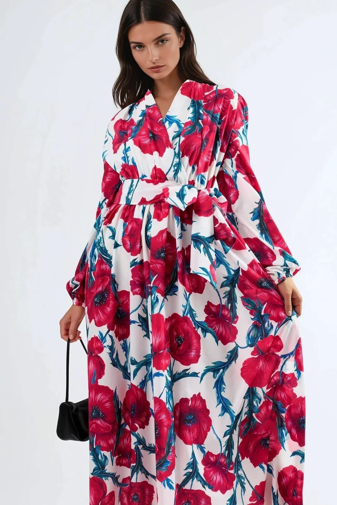 MSN Collection MSN Collection Women's Floral Tie-Front Maxi Dress