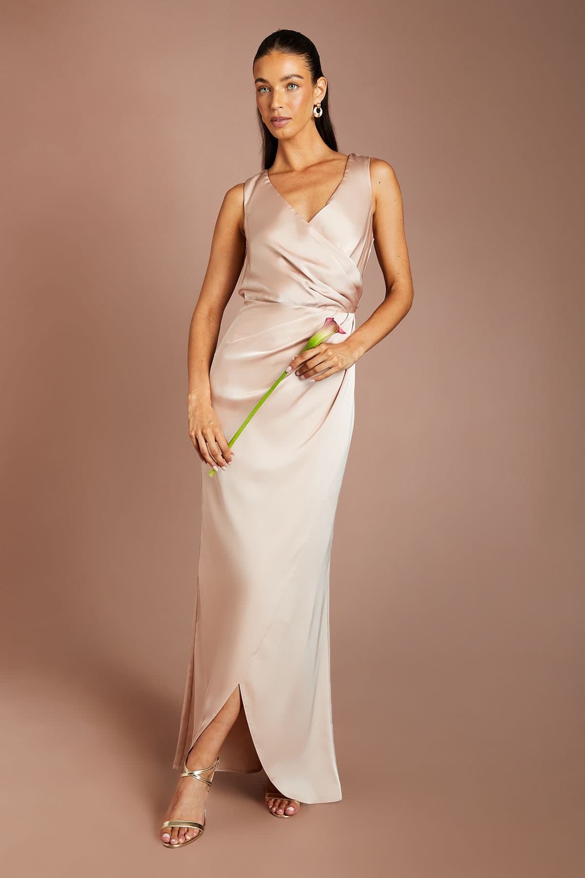 Coast Coast Women's Honoured Ruched Waist Detail Satin Bridesmaid Dress in Mocha