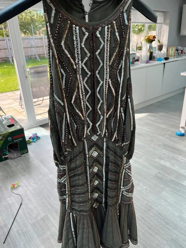 Asos Sequin Embellished Khaki Short Dress Size 8
