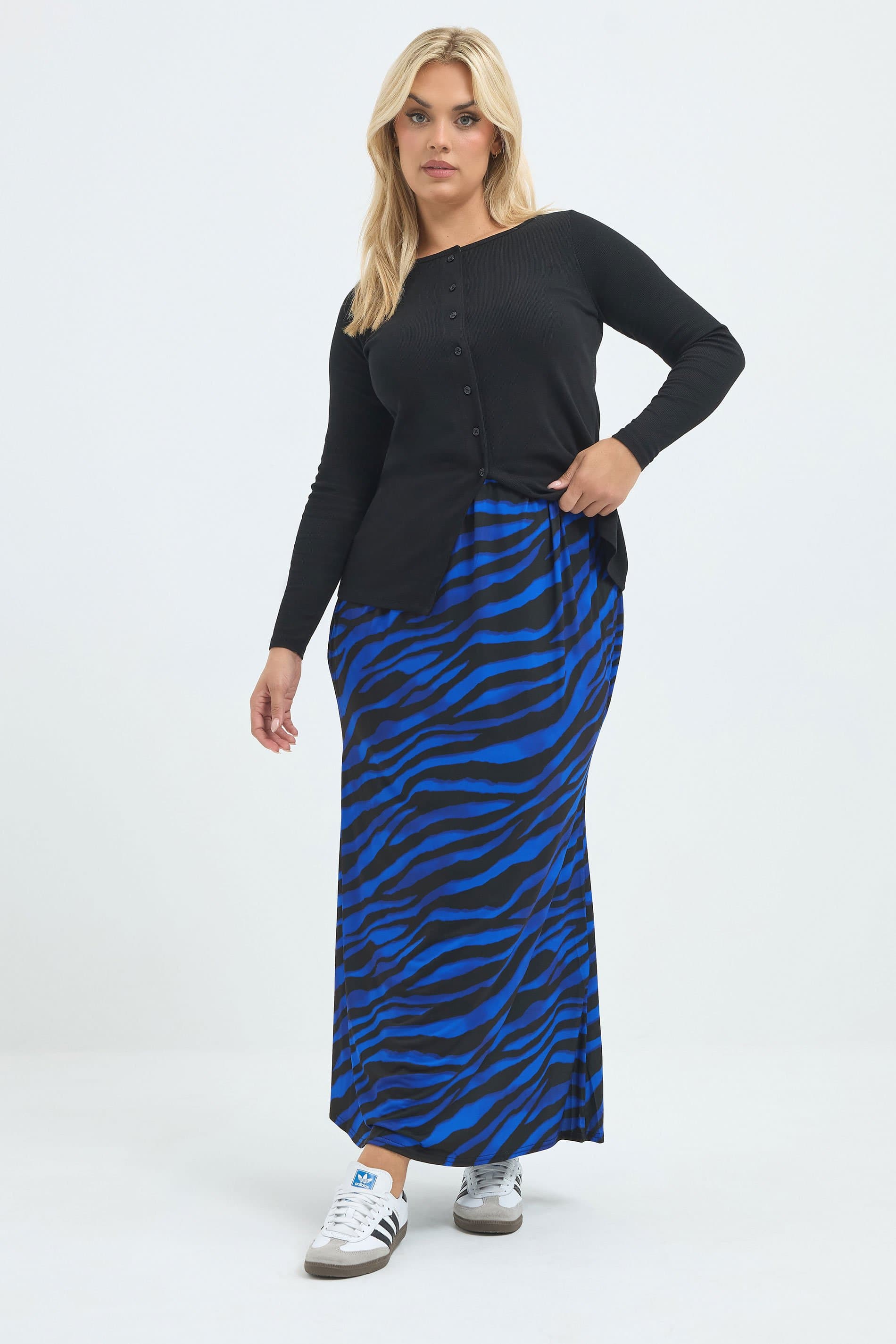 Limited Collection Plus Size Blue Zebra Print Maxi Skirt