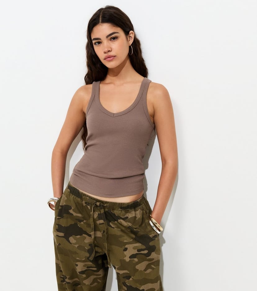 New Look Women's Mink Cotton Rich V Neck Slim Wide Strap Vest Top New Look - 1