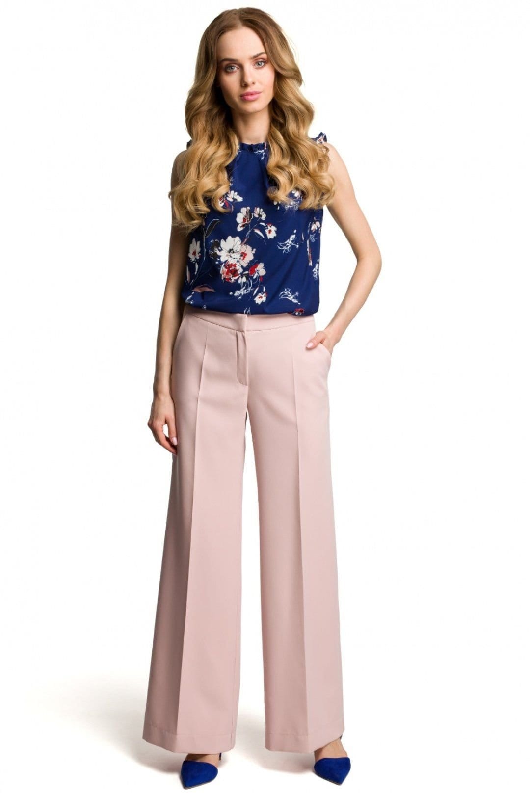 Love Lace Pink Wide Leg Trousers with Side Pockets