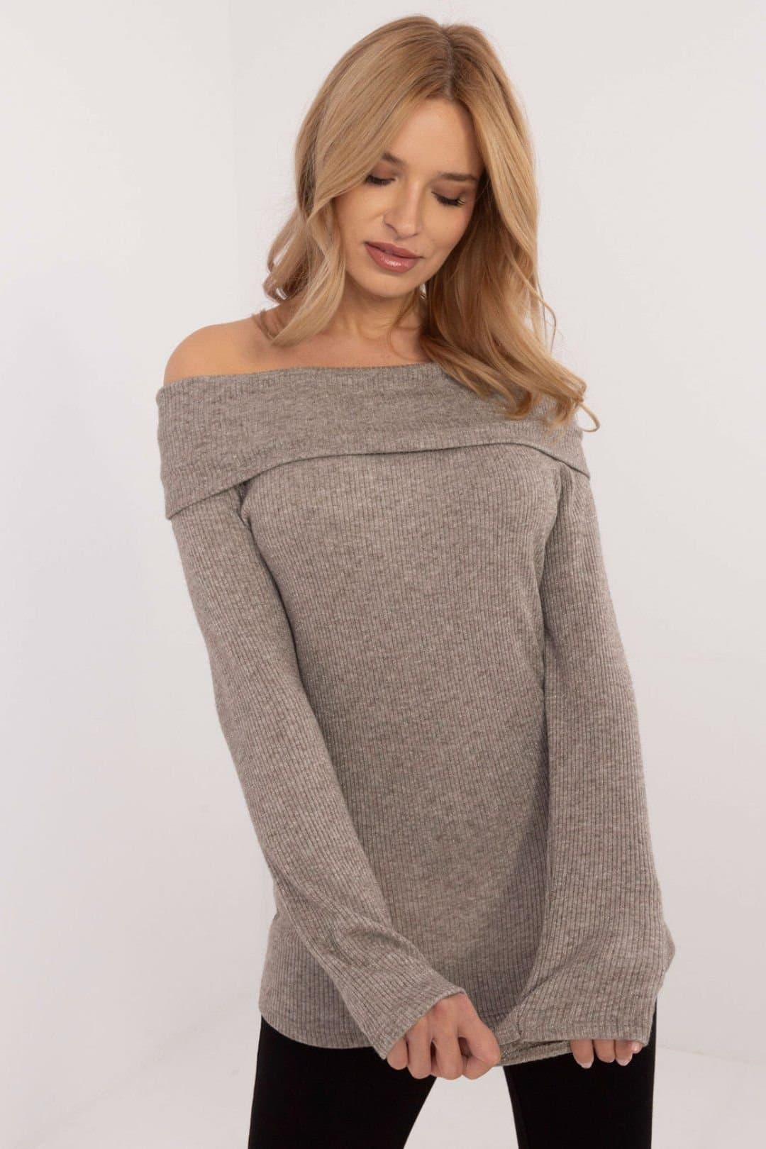 Love Lace Love Lace Women's Elegant Ribbed Viscose Elastane Sweater in Taupe