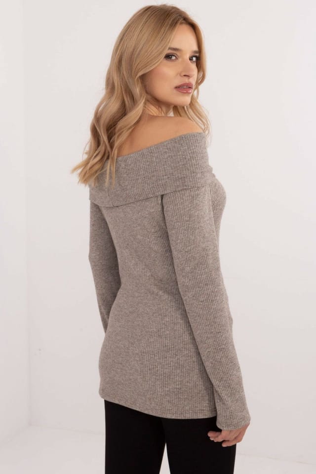 Love Lace Love Lace Women's Elegant Ribbed Viscose Elastane Sweater in Taupe - 3