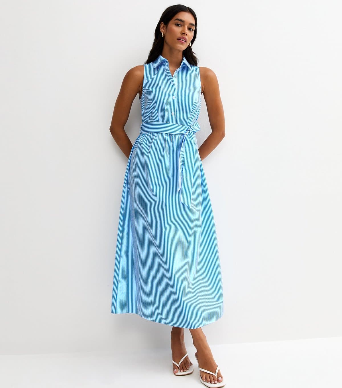 New Look Women's Blur Striped Sleeveless Midi Shirt Dress New Look