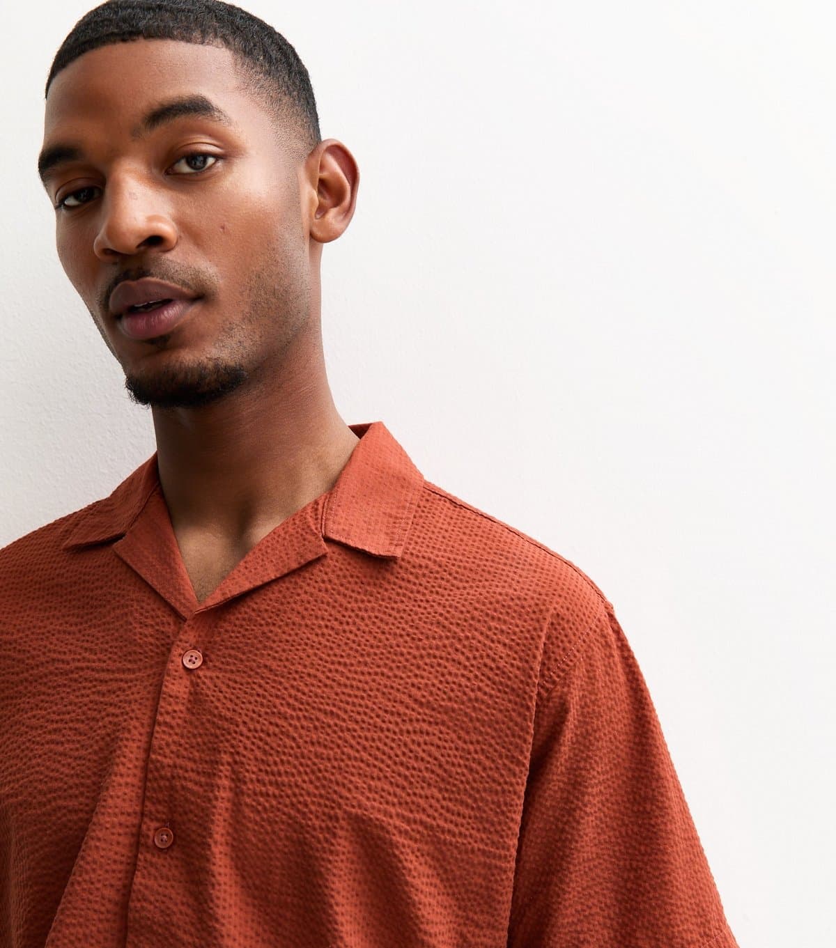 jack & jones Men's Orange Seersucker Resort Shirt Jack & Jones New Look