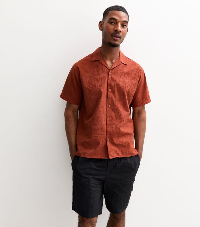 jack & jones Men's Orange Seersucker Resort Shirt Jack & Jones New Look - 2
