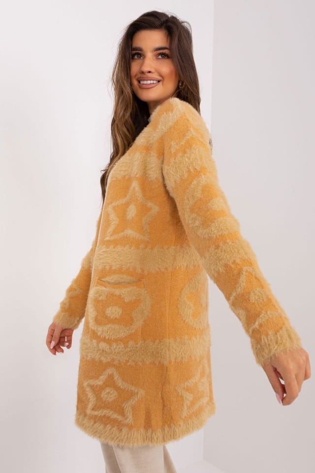 Love Lace Love Lace Women's Unbuttoned Textured Long Sleeve Cardigan Pockets in Mustard - 2