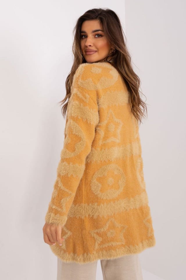 Love Lace Love Lace Women's Unbuttoned Textured Long Sleeve Cardigan Pockets in Mustard - 3